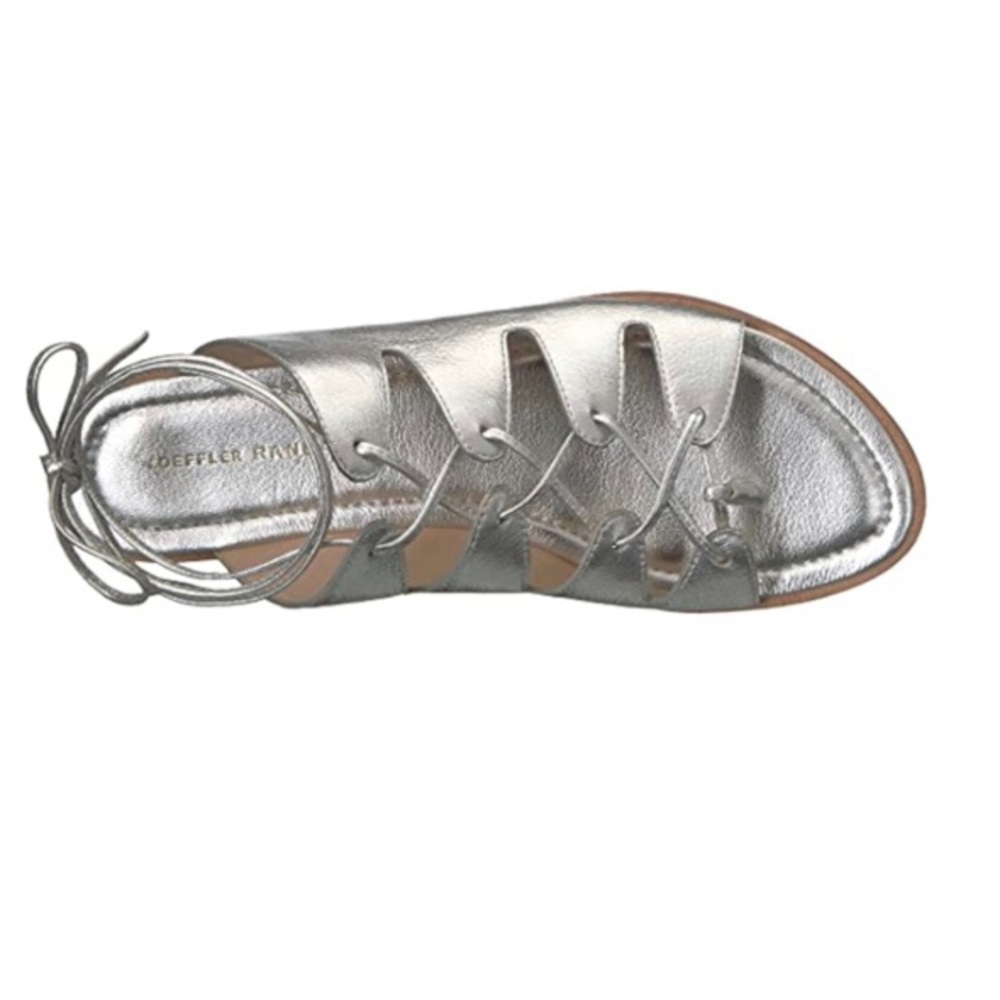 LOEFFLER RANDALL Silver Lace-Up Metallic Padded Kira Round Toe Leather sandals